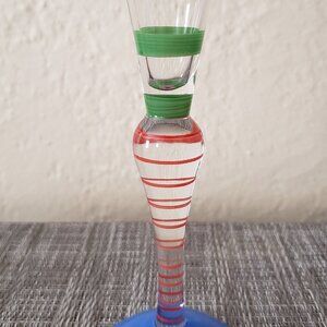 Vintage Orrefors Sweden Anne Nilsson Clown Glass Cordial Flute Green Red Stripes